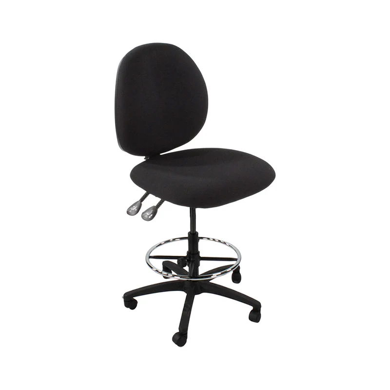 Saxen: Scoop Draughtsman Chair Without Arms in Black Fabric - Refurbished