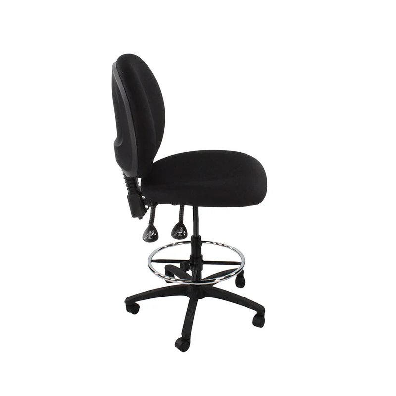 Saxen: Scoop Draughtsman Chair Without Arms in Black Fabric - Refurbished