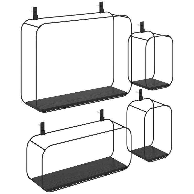 Prateleiras Flutuantes Geométricas para Sala de Estar Conjunto de 4 peças Preto