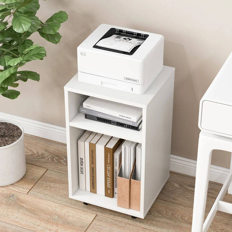 Arquivo Vertical Móvel com 2 Prateleiras Abertas e Suporte para Impressora 33 x 30 x 58 cm Branco