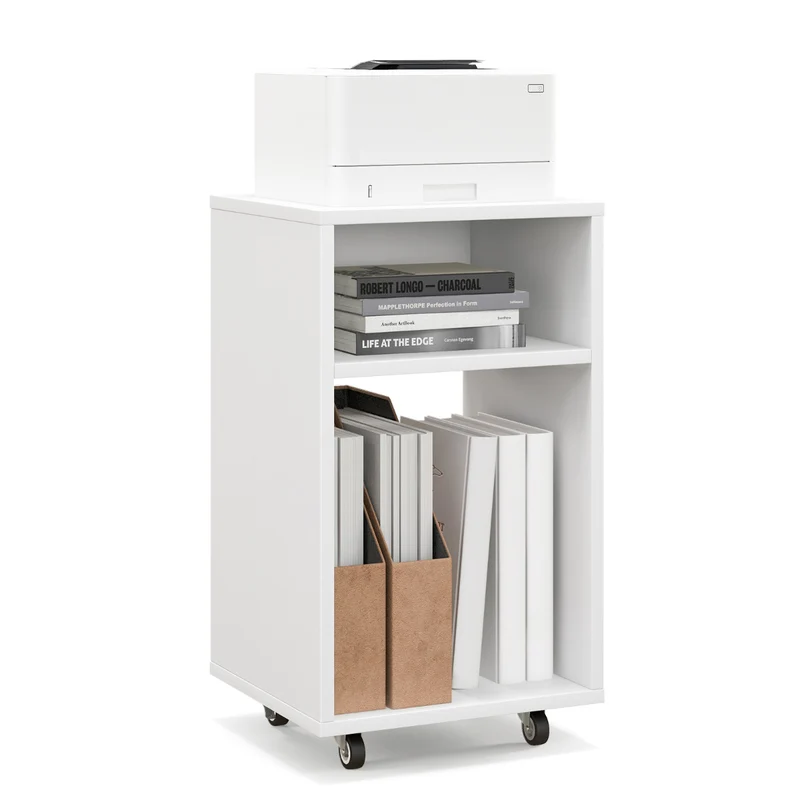 Arquivo Vertical Móvel com 2 Prateleiras Abertas e Suporte para Impressora 33 x 30 x 58 cm Branco