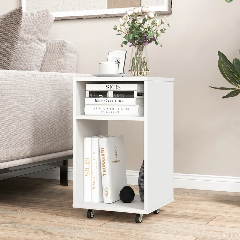 Arquivo Vertical Móvel com 2 Prateleiras Abertas e Suporte para Impressora 33 x 30 x 58 cm Branco