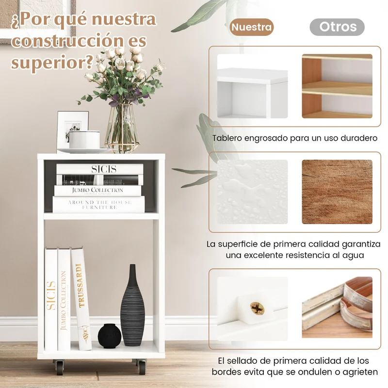Arquivo Vertical Móvel com 2 Prateleiras Abertas e Suporte para Impressora 33 x 30 x 58 cm Branco