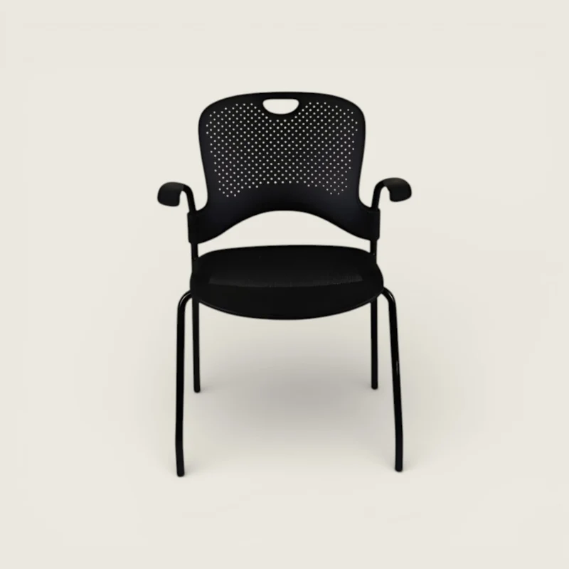 Herman Miller: Caper Stacking Chair - Plastic Black Back Black Mesh Seat and Black Arms⁠ - Refurbished