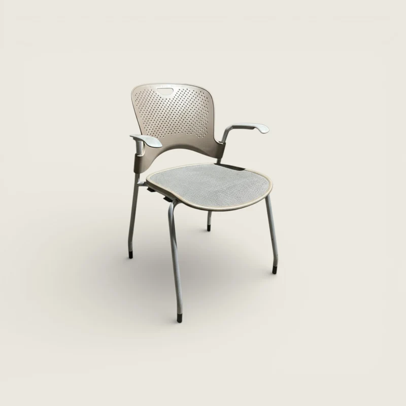 Herman Miller: Caper Stacking Chair - Plastic Brown Back with Grey Mesh Seat and Grey Arms⁠ - Refurbished