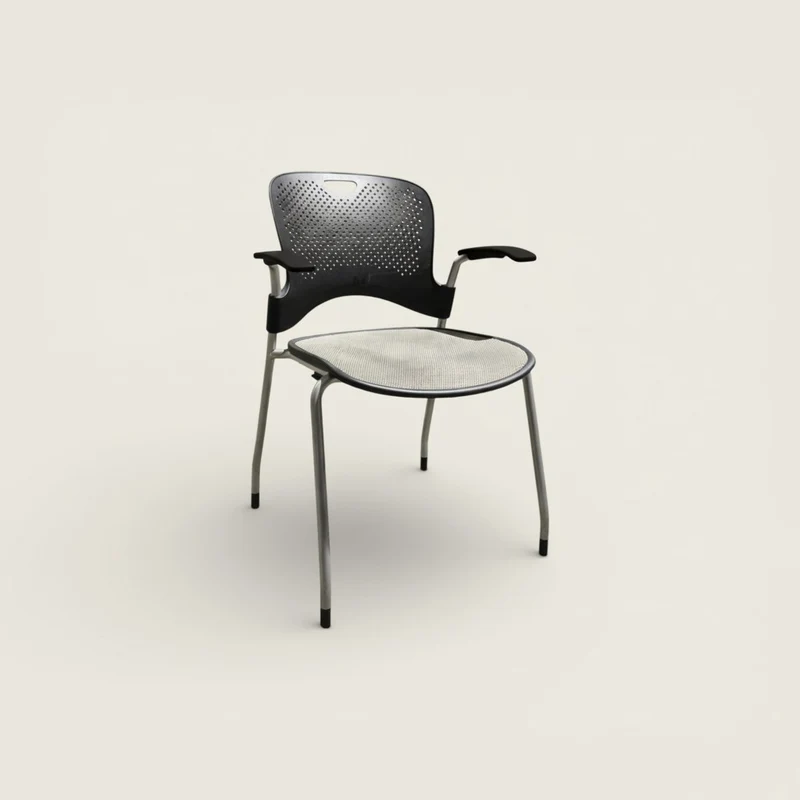 Herman Miller: Caper Stacking Chair - Plastic Black Back with Grey Mesh Seat and Black Arms⁠ - Refurbished