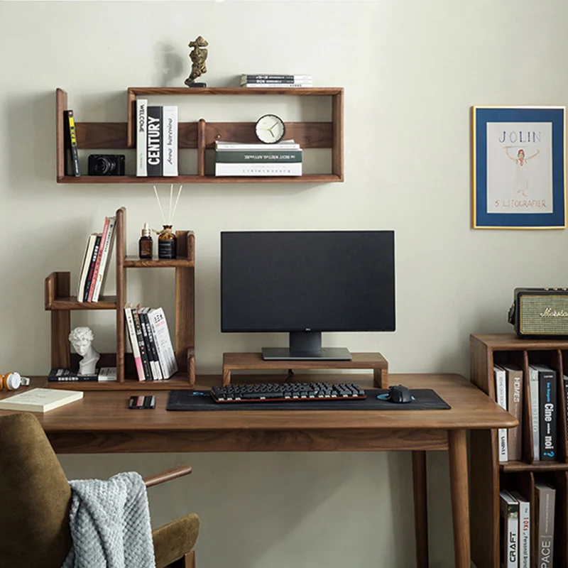 Contemporary Nordic Solid Wood Irregular Rectangular Desktop Bookshelf With 3-Tier Storage For Home Office & Bedroom