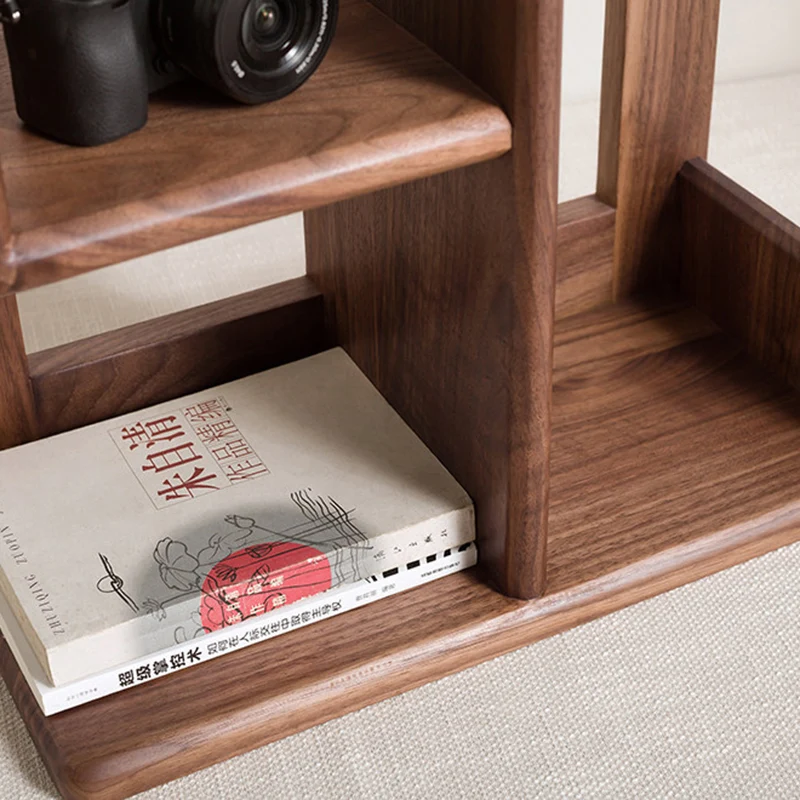 Contemporary Nordic Solid Wood Irregular Rectangular Desktop Bookshelf With 3-Tier Storage For Home Office & Bedroom