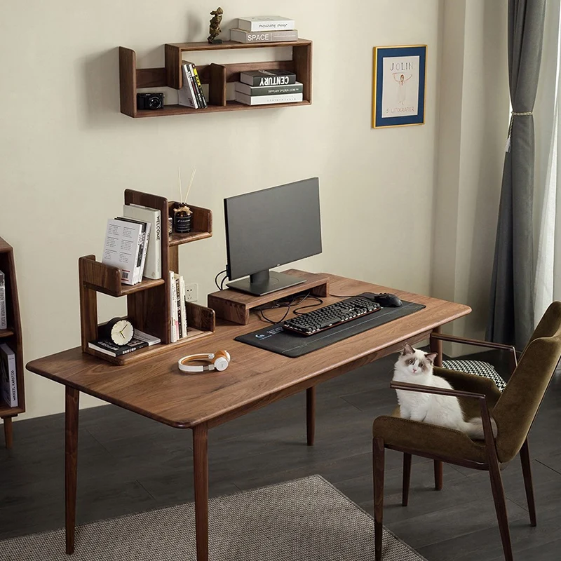 Contemporary Nordic Solid Wood Irregular Rectangular Desktop Bookshelf With 3-Tier Storage For Home Office & Bedroom
