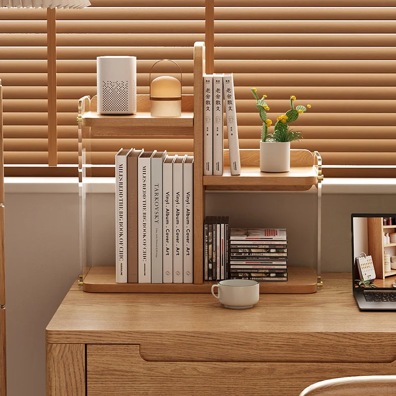 Modern Minimalist Engineered Wood & Acrylic Rounded Rectangular Desktop Bookshelf With 3-Tier Storage For Home Office & Bedroom