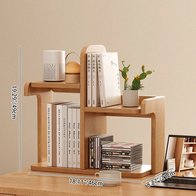 Modern Minimalist Engineered Wood & Acrylic Rounded Rectangular Desktop Bookshelf With 3-Tier Storage For Home Office & Bedroom
