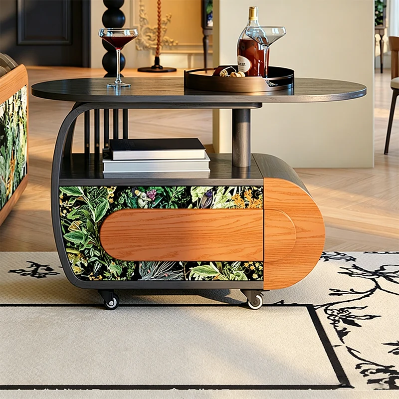 Elegant French Mobile Accent Storage Cabinet: 1-Drawer Crescent Shape Side Table - Vintage Rolling Sideboard For Living Room