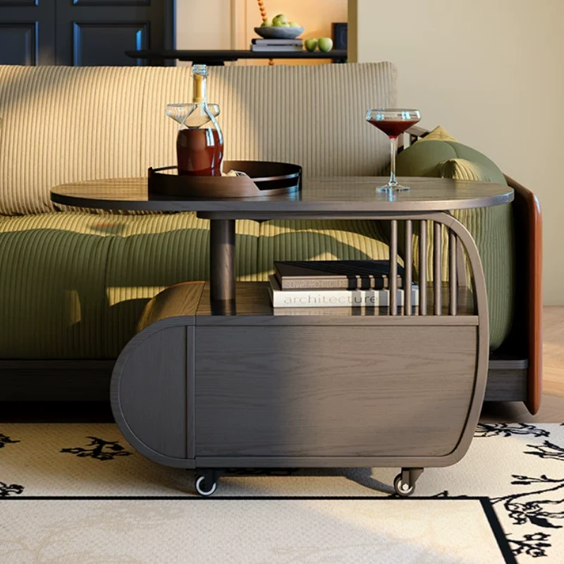 Elegant French Mobile Accent Storage Cabinet: 1-Drawer Crescent Shape Side Table - Vintage Rolling Sideboard For Living Room