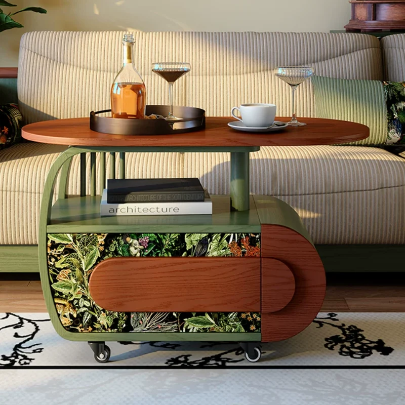 Elegant French Mobile Accent Storage Cabinet: 1-Drawer Crescent Shape Side Table - Vintage Rolling Sideboard For Living Room