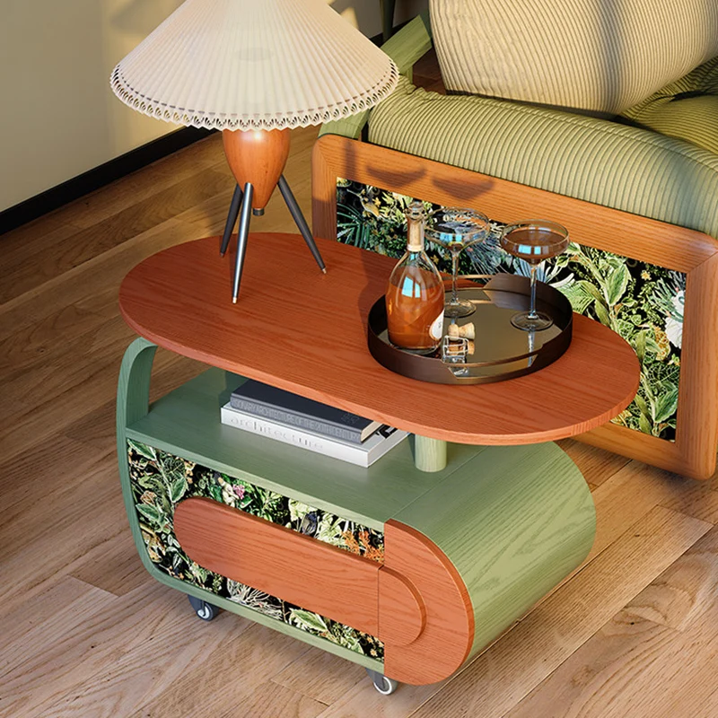 Elegant French Mobile Accent Storage Cabinet: 1-Drawer Crescent Shape Side Table - Vintage Rolling Sideboard For Living Room