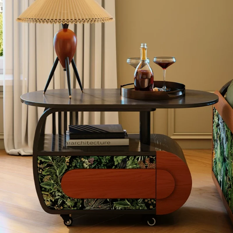 Elegant French Mobile Accent Storage Cabinet: 1-Drawer Crescent Shape Side Table - Vintage Rolling Sideboard For Living Room