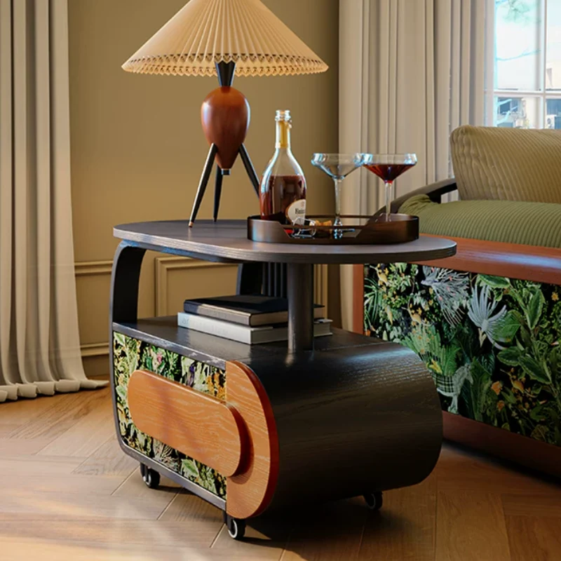 Elegant French Mobile Accent Storage Cabinet: 1-Drawer Crescent Shape Side Table - Vintage Rolling Sideboard For Living Room