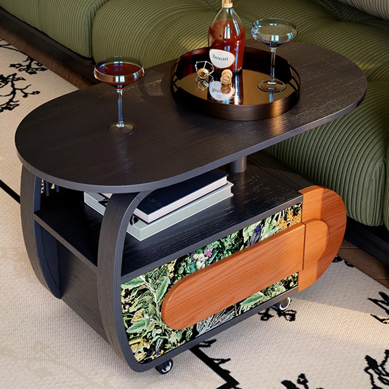 Elegant French Mobile Accent Storage Cabinet: 1-Drawer Crescent Shape Side Table - Vintage Rolling Sideboard For Living Room