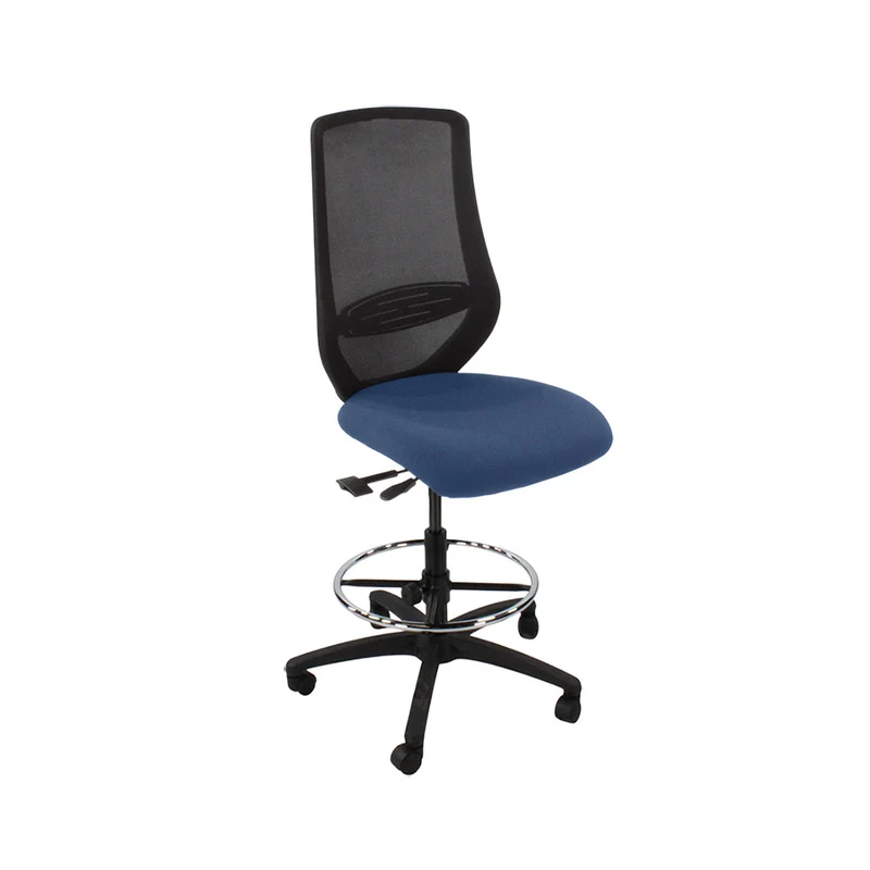 Saxen: Scudo Draughtsman Chair Without Arms in Blue Fabric - Refurbished