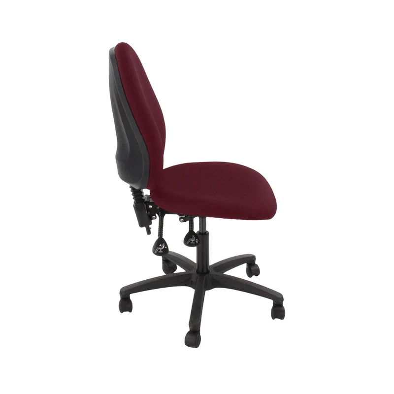 Saxen: Scoop High Operator Chair in Burgundy Leather Without Arms - Refurbished