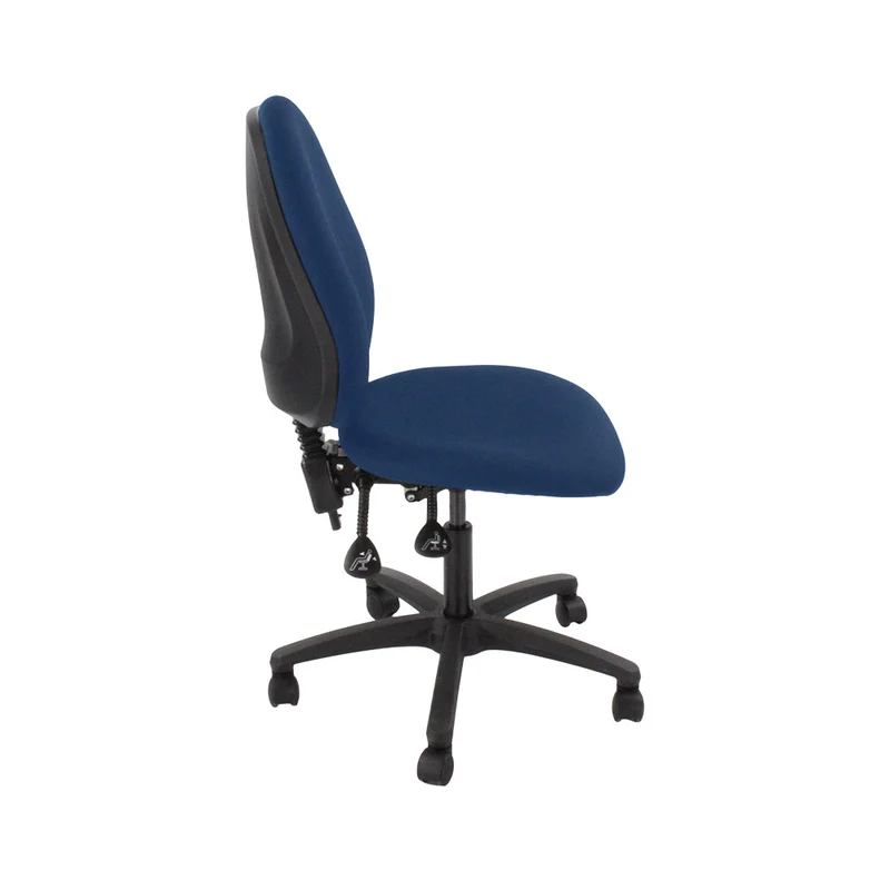 Saxen: Scoop High Operator Chair in Blue Fabric Without Arms - Refurbished