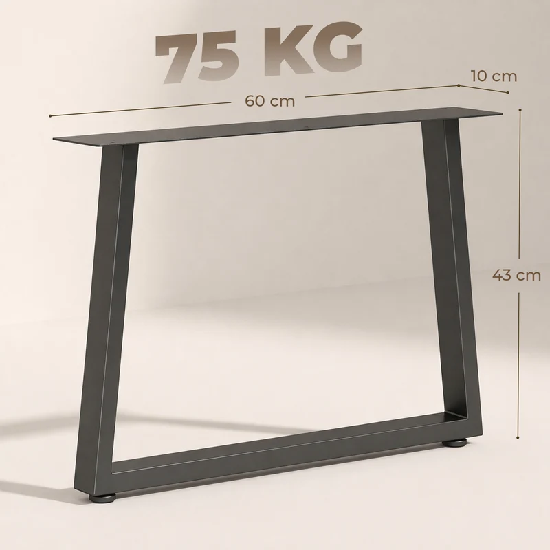 Conjunto 2 Pernas para Mesa Trapezoidais em Aço com 12 Furos e 12 Parafusos Capacidade 75 kg para Banco Mesa de Centro Preto