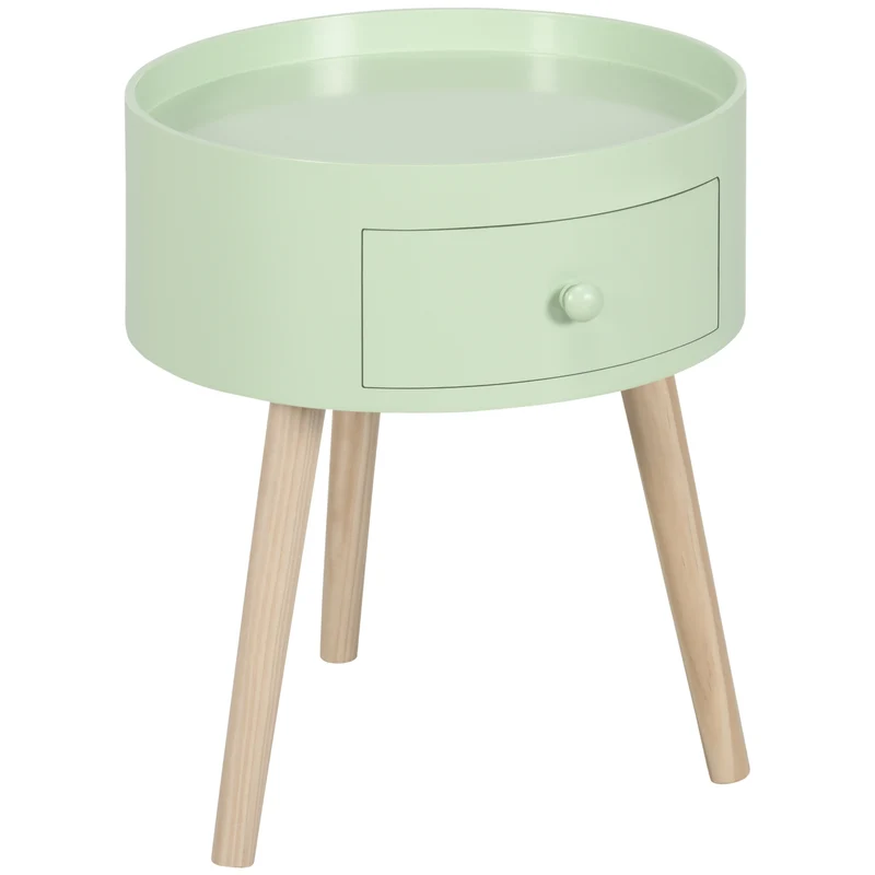 Mesa baixa mesa de cabeceira mesa de noite redonda design escandinavo mesa lateral de sofá com gaveta pés afilados inclinados
