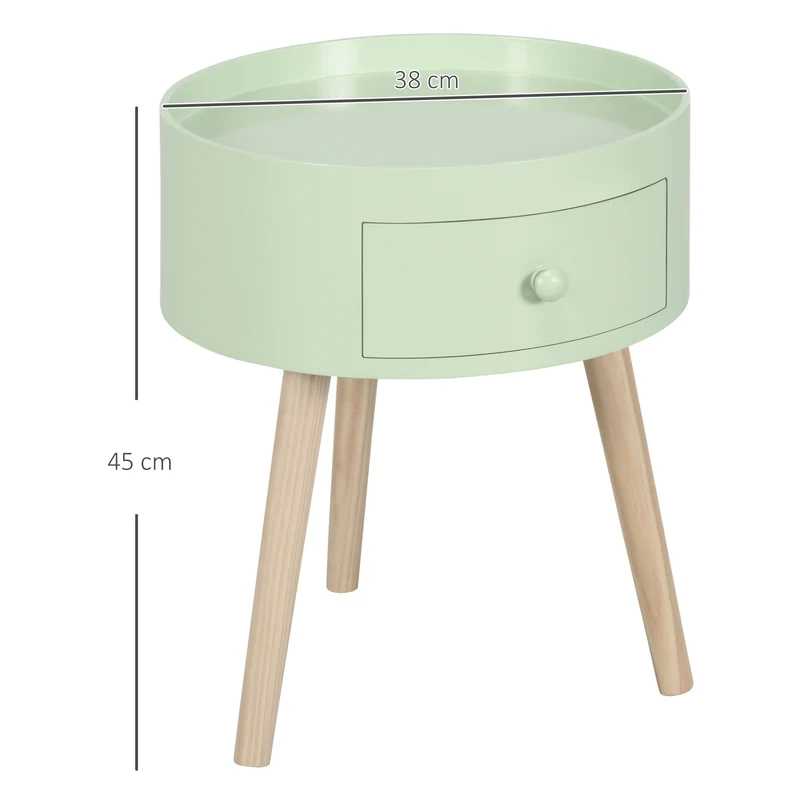 Mesa baixa mesa de cabeceira mesa de noite redonda design escandinavo mesa lateral de sofá com gaveta pés afilados inclinados