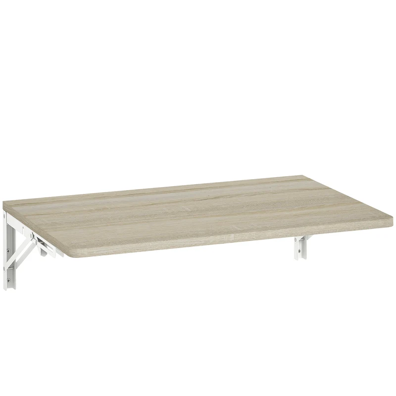 Mesa Dobrável de Parede, 60x40 cm, Secretária Suspensa que Poupa Espaço com Cantos Arredondados, para Home Office, Sala, Quarto, Cozinha, Carvalho