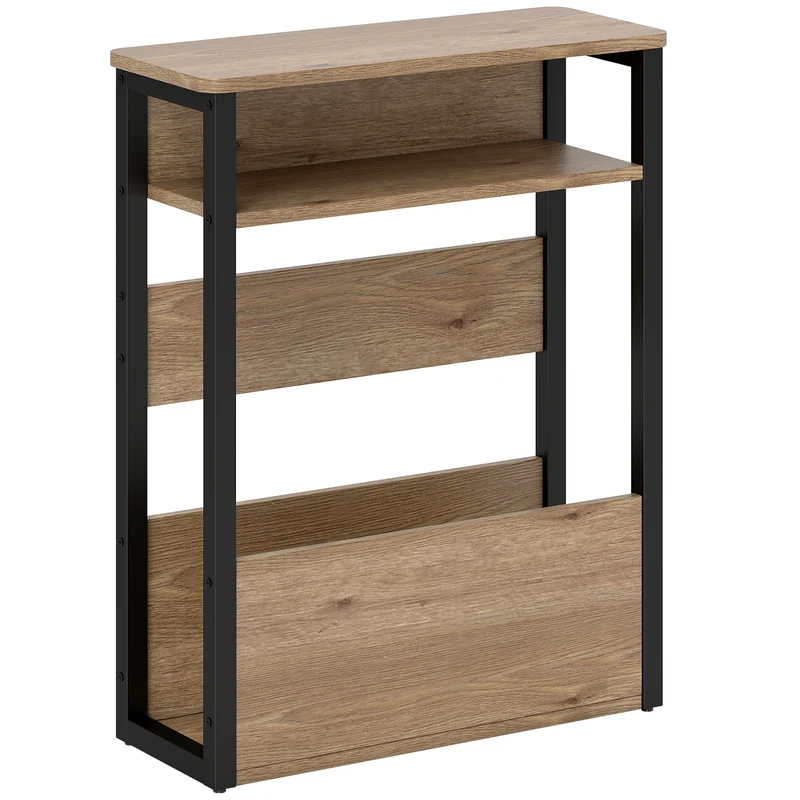 Mesa de apoio mesa de cabeceira com prateleira de dois níveis cantos arredondados 46l x 18P x 58,5H cm nogueira