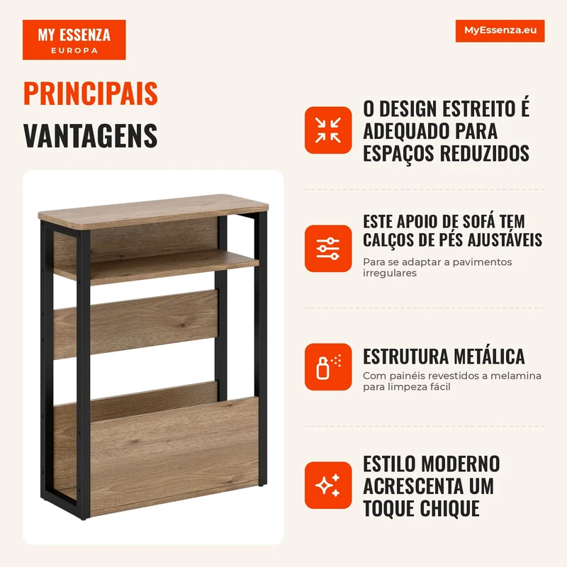 Mesa de apoio mesa de cabeceira com prateleira de dois níveis cantos arredondados 46l x 18P x 58,5H cm nogueira