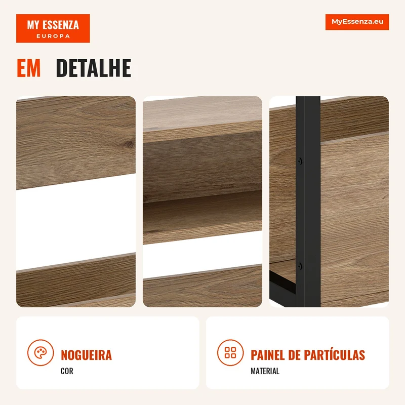 Mesa de apoio mesa de cabeceira com prateleira de dois níveis cantos arredondados 46l x 18P x 58,5H cm nogueira