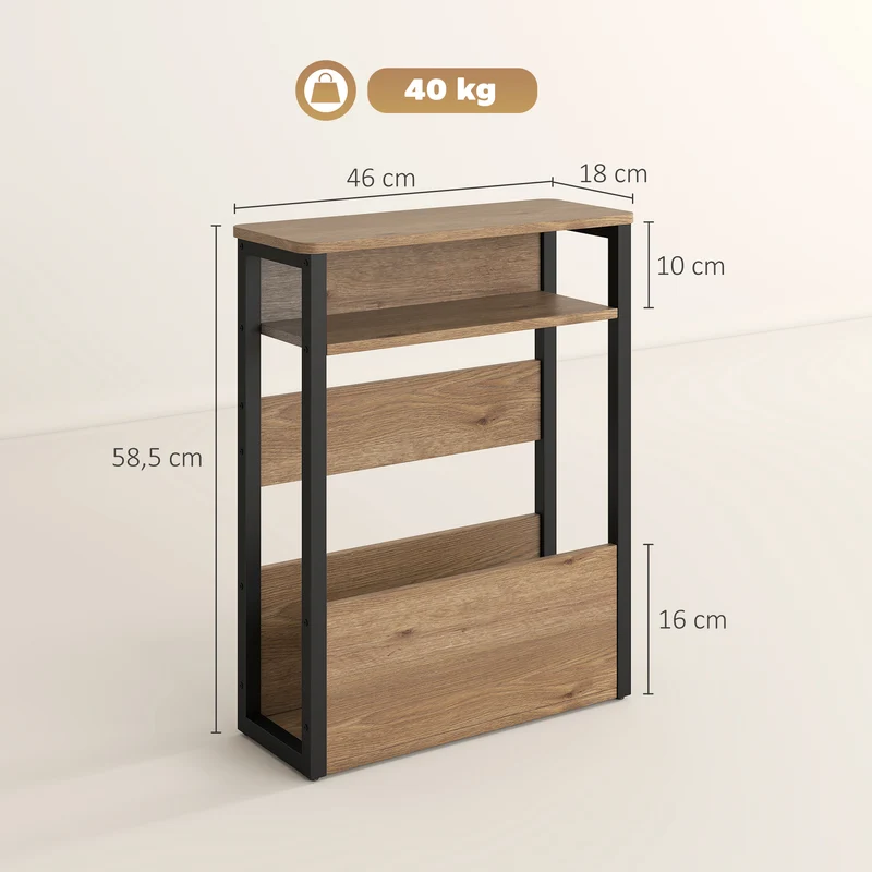 Mesa de apoio mesa de cabeceira com prateleira de dois níveis cantos arredondados 46l x 18P x 58,5H cm nogueira