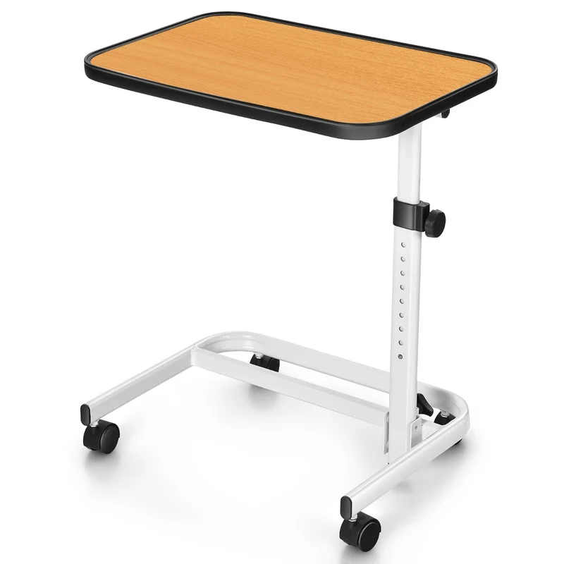 Mesa auxiliar com rodas e altura ajustável para cama e sofá – Natural