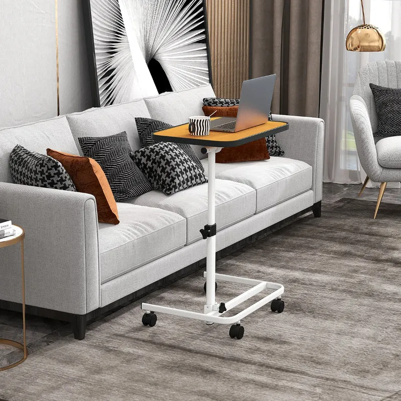 Mesa auxiliar com rodas e altura ajustável para cama e sofá – Natural