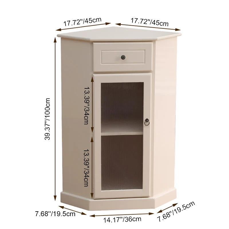Traditional Chinese Rectangular Paulownia Wood Corner Storage Cabinet 1-Drawer For Living Room