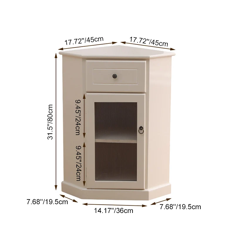 Traditional Chinese Rectangular Paulownia Wood Corner Storage Cabinet 1-Drawer For Living Room