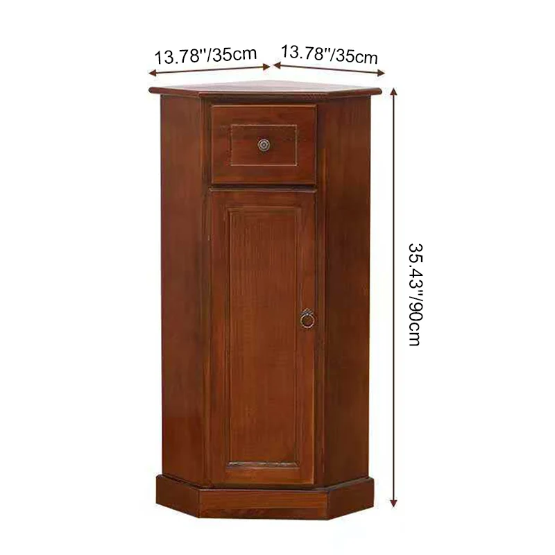 Traditional Chinese Rectangular Paulownia Wood Corner Storage Cabinet 1-Drawer For Living Room