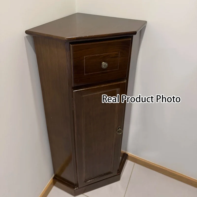 Traditional Chinese Rectangular Paulownia Wood Corner Storage Cabinet 1-Drawer For Living Room