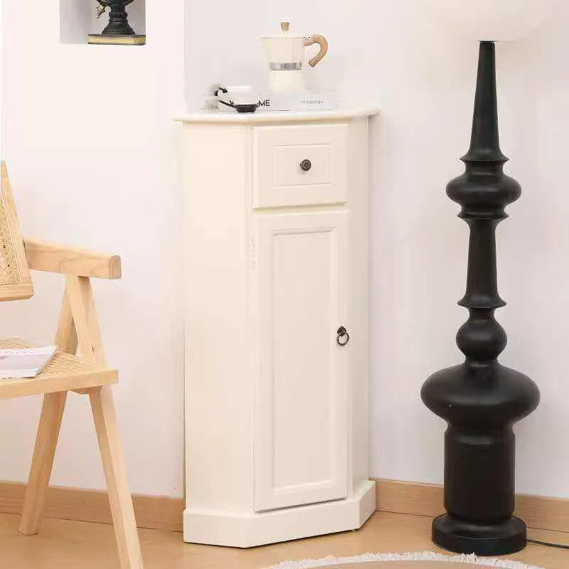 Traditional Chinese Rectangular Paulownia Wood Corner Storage Cabinet 1-Drawer For Living Room