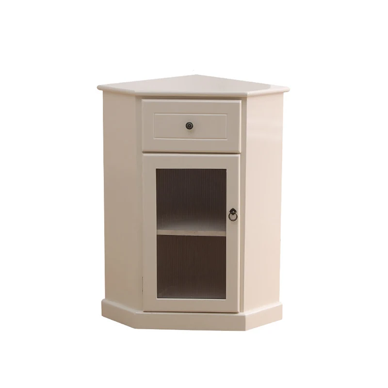 Traditional Chinese Rectangular Paulownia Wood Corner Storage Cabinet 1-Drawer For Living Room