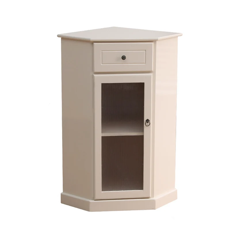 Traditional Chinese Rectangular Paulownia Wood Corner Storage Cabinet 1-Drawer For Living Room