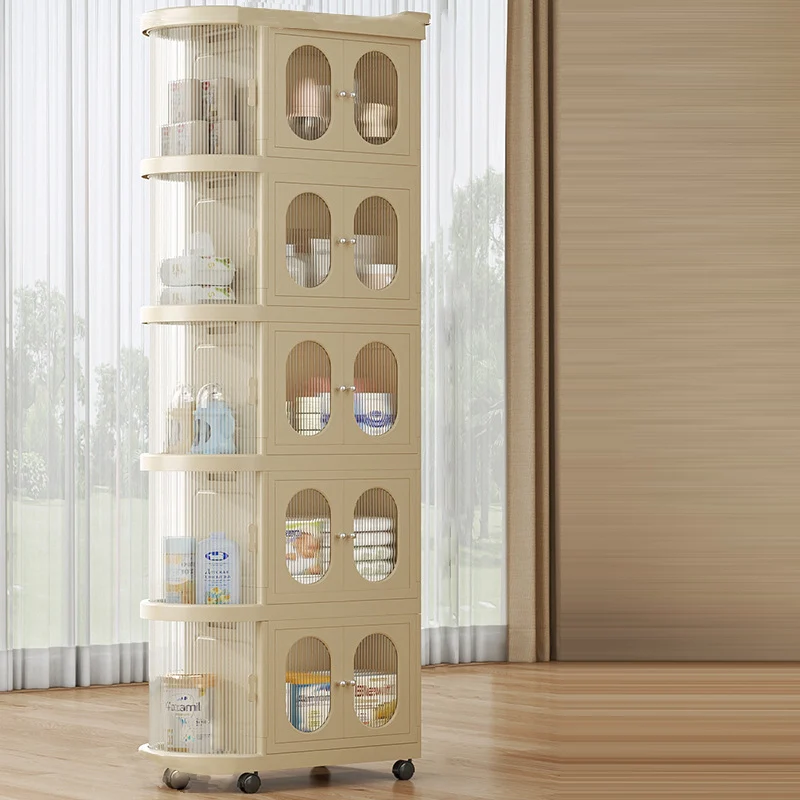 Modern Minimalist PP Plastic Oval Movable Foldable Storage Cabinet 2/3/4/5-Tier Baby Feeding Organizer For Living Room