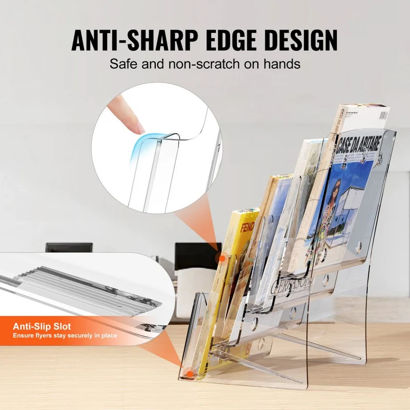 Suporte de acrílico para brochuras 22 x 28 cm, 4 níveis com divisor