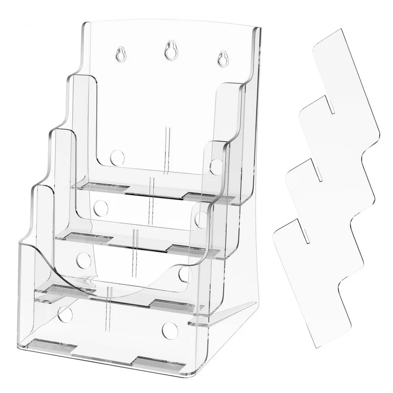 Suporte de acrílico para brochuras 22 x 28 cm, 4 níveis com divisor