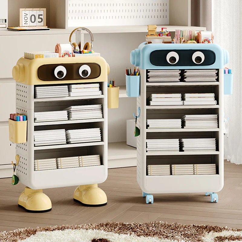 Contemporary Creative Robot PP Floor-Standing Multi-Layered Kids Bookshelf 3/4/5/6-Tier For Study
