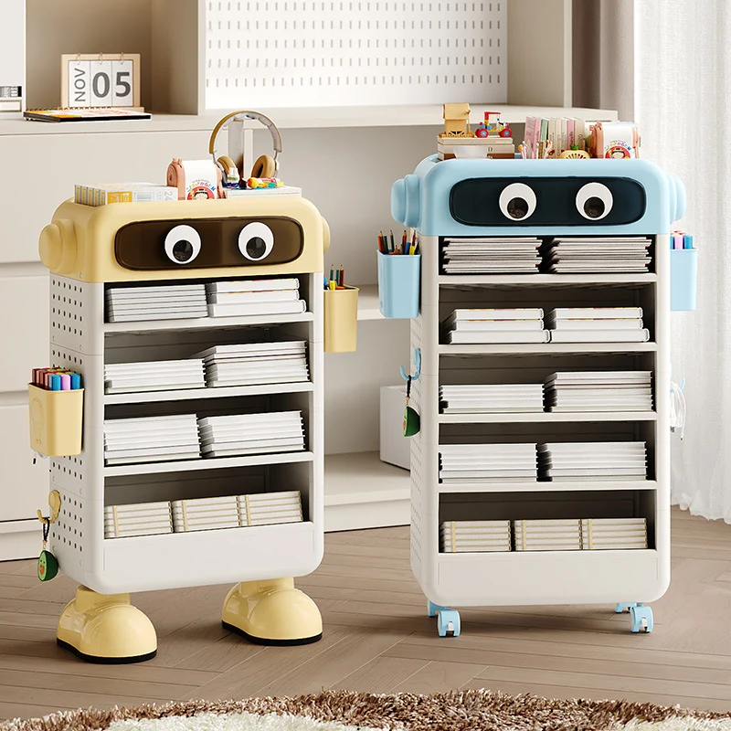 Contemporary Creative Robot PP Floor-Standing Multi-Layered Kids Bookshelf 3/4/5/6-Tier For Study