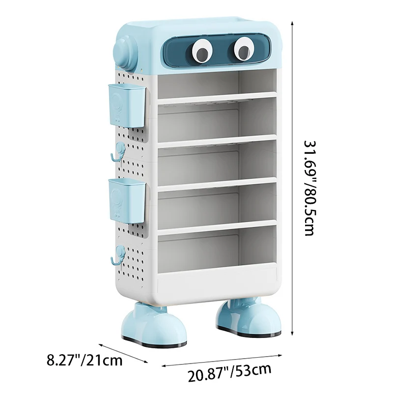 Contemporary Creative Robot PP Floor-Standing Multi-Layered Kids Bookshelf 3/4/5/6-Tier For Study