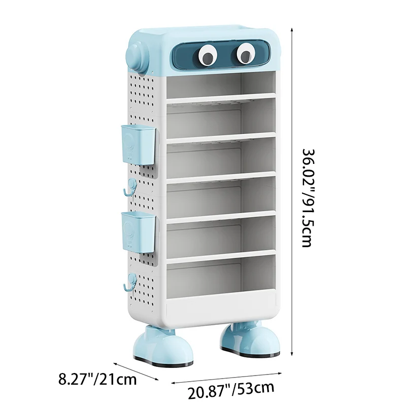 Contemporary Creative Robot PP Floor-Standing Multi-Layered Kids Bookshelf 3/4/5/6-Tier For Study