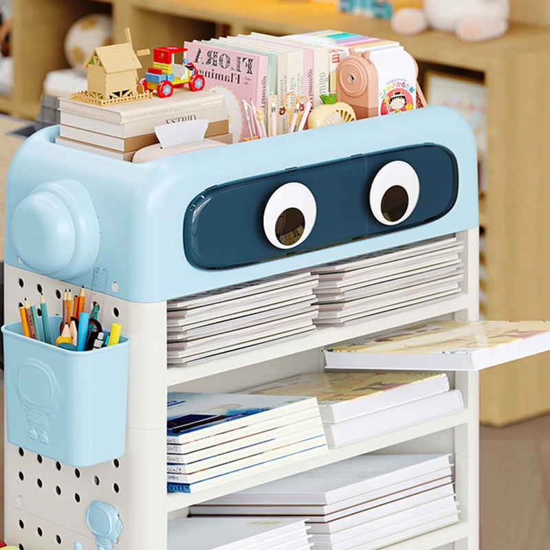 Contemporary Creative Robot PP Floor-Standing Multi-Layered Kids Bookshelf 3/4/5/6-Tier For Study